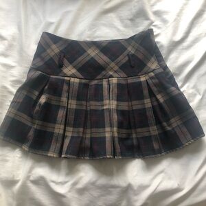 Brown Plaid Pleated Mini Skirt